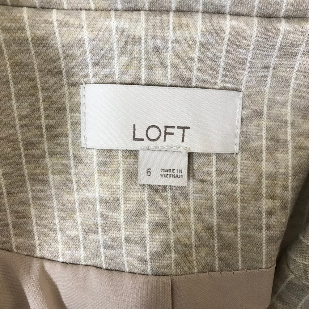 LOFT Women's Striped Blazer Jacket Size 6 Tan White Single Button - Picture 7 of 8